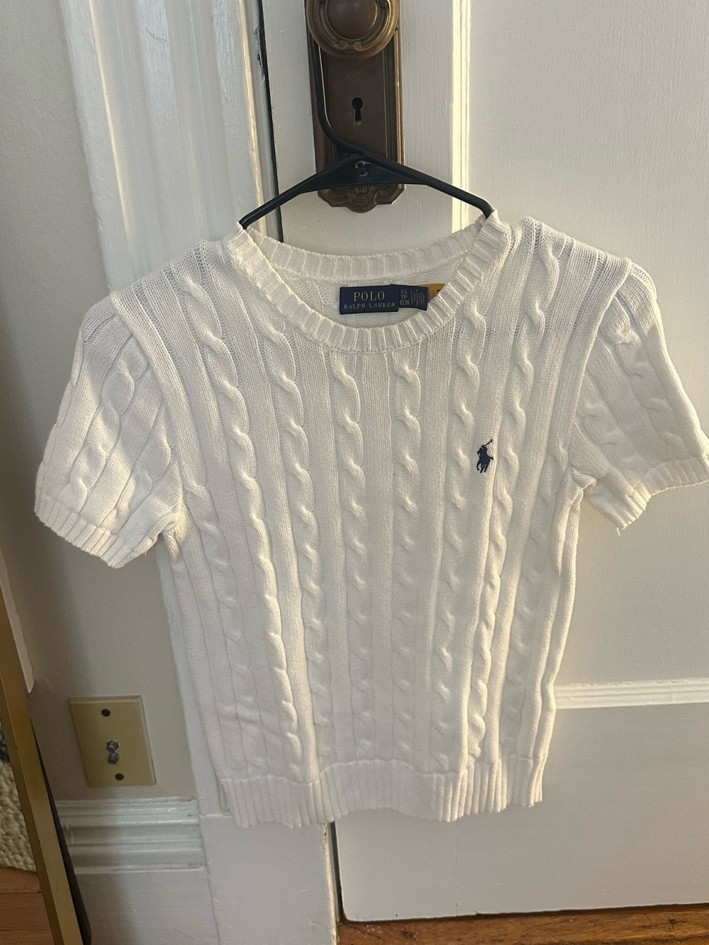 Ralph Lauren White Cable Knit Short Sleeve Pullover